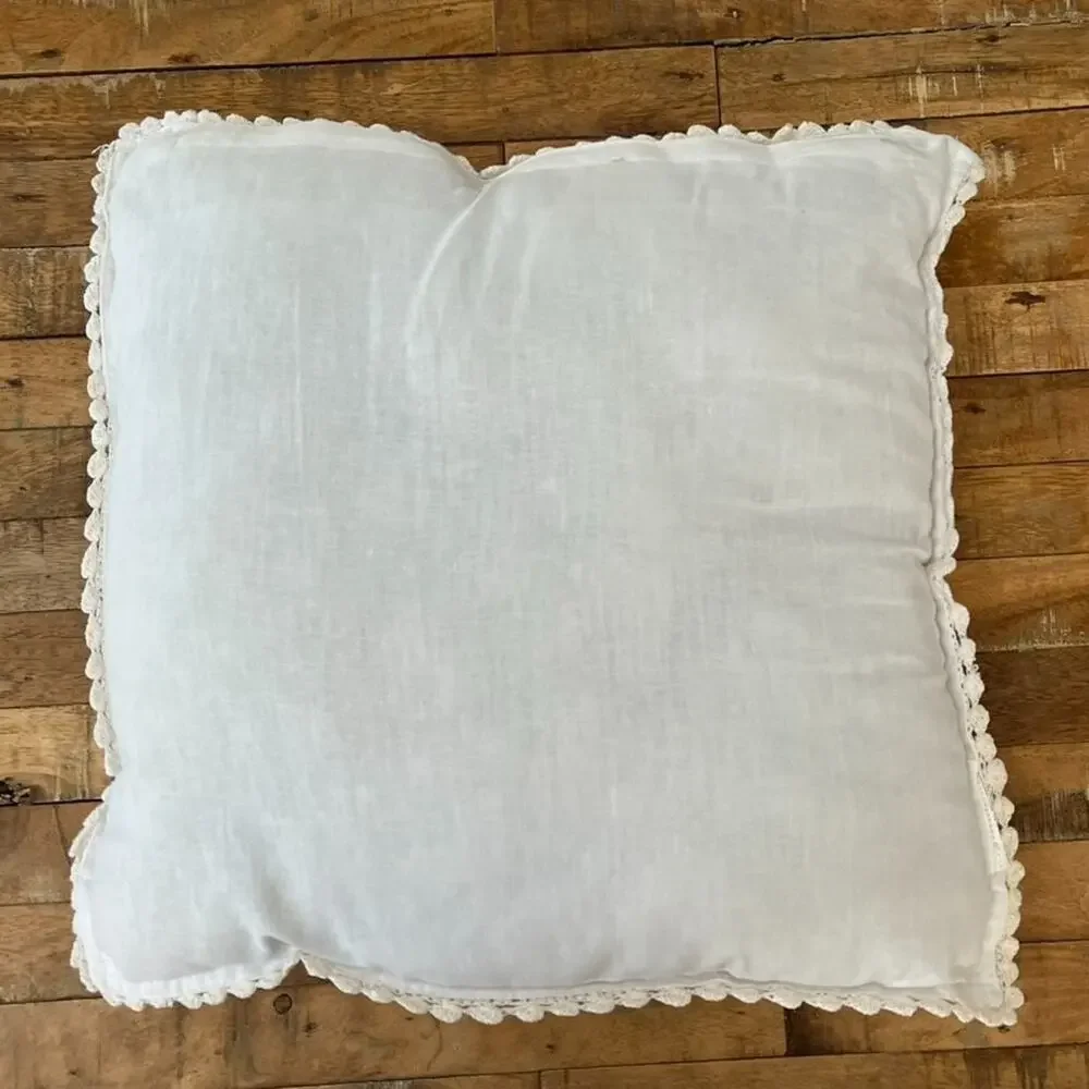 Ivory Cotton Crochet Square Decorative Pillow 15 x 15
